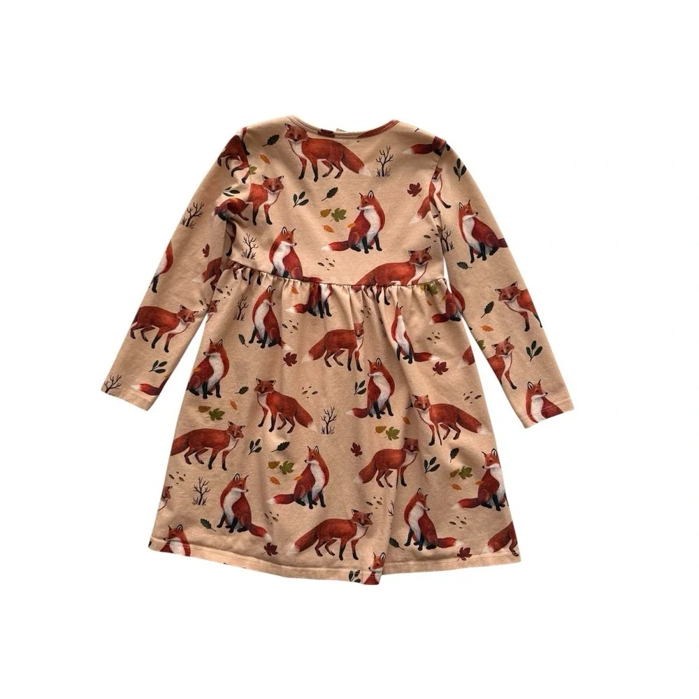 Walkiddy Fox Dress Girls Size 7-8 Whimsical Cottage Forest Organic Cotton School
